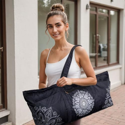 Yoga Mat Bag Yoga Mat Carrier with Shoes Compartment & Wet Pocket Pilates Bag with Zipper Pockets & Yoga Mat Holder Strap Yoga Bags and Carriers Fits All Your Stuff - color: Mandala Black