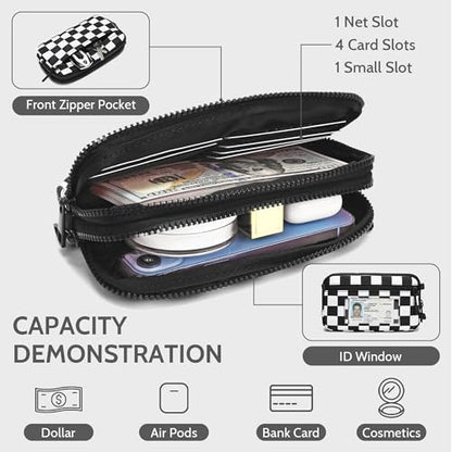 FODOKO Wristlet wallets for Women RFID crossbody bags with 4 Zippers - color: Black