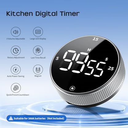Seniny Digital Kitchen Timer, Magnetic Visual Timer with Large LED Display - color: Sliver