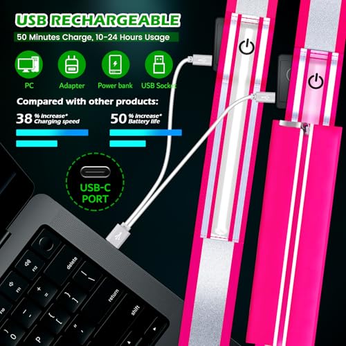 LED Reflective Belt Sash, Rechargeable LED Light Night Safety Walking Gear, High Visibility Adjustable Reflective Gear for Runners Walkers Cyclists at Night (Pink) - color: Pink