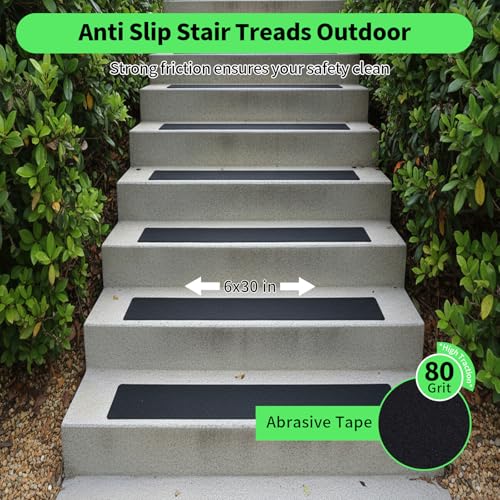 Outdoor Stair Treads Non Slip, 6" X 30"-10 Pack Anti Slip for Wooden Steps - color: black