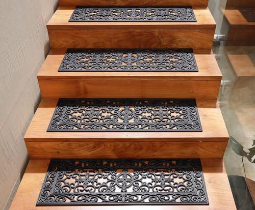 Stair Treads — 4 Pack 10x30 inch Non-Slip Rubber Stair Mats - color: Black, size: 4 Pack