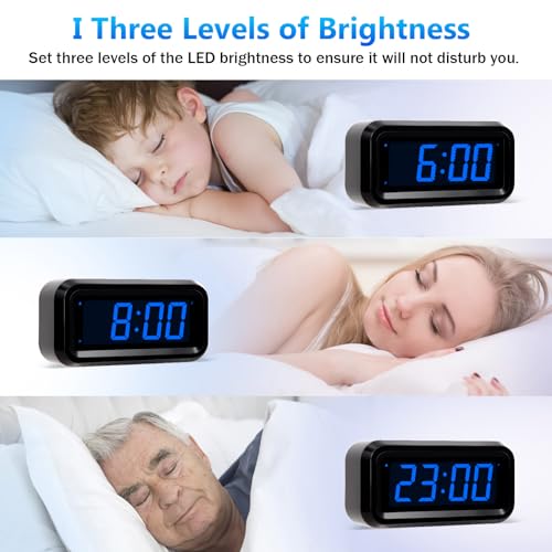 Digital Alarm Clock Battery Operated with LED Display for Bedrooms, Long Battery Life, 3 Brightness Adjustable, 12/24 Hour, Snooze, Black Case with Blue Digits - color: Black-dark Blue
