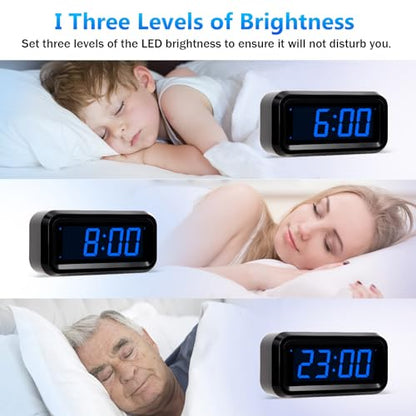 Digital Alarm Clock Battery Operated with LED Display for Bedrooms, Long Battery Life, 3 Brightness Adjustable, 12/24 Hour, Snooze, Black Case with Blue Digits - color: Black-dark Blue
