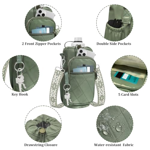 Water Bottle Bag Crossbody with Adjustable Strap, Insulated Water Bottle Sling Bag with Phone Pocket for Hiking - color: Green
