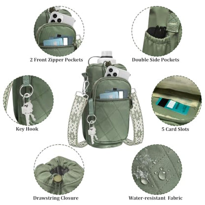 Water Bottle Bag Crossbody with Adjustable Strap, Insulated Water Bottle Sling Bag with Phone Pocket for Hiking - color: Green