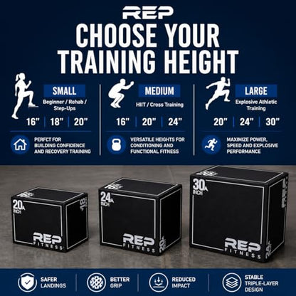 REP Soft Plyo Box | 3-in-1 Foam Jump Box | 3 Size Options 16", 20", 24" | Plyometric Training Platform | Home Gym Equipment | Non-Slip Step Block | Adjustable Workout Box | CrossFit Jump Tool - style: Medium - 24/20/16 inch