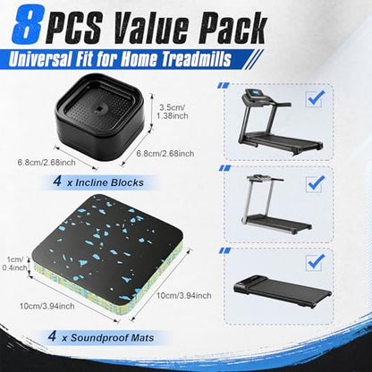 ACOCO Treadmill Incline Riser Blocks and Treadmill Mat Pads, 8 Pcs - color: Black