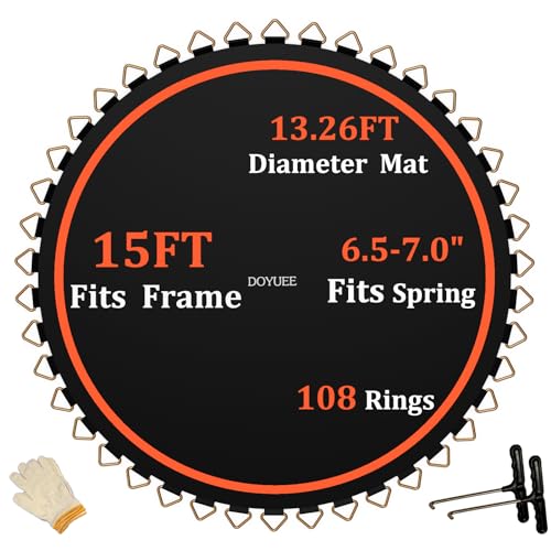 Trampoline Mat Replacement-Fits 15ft Trampline Frame with 96/108 Rings for Choose,Fits 5.3"-8.5" Springs, Mat Diameter 13.05ft-13.56ft,（Spring and Frame not Included） - style: 108 Rings & (159.8 Inch |13.36ft) Dia-Fits 6.5" -7.0" Springs