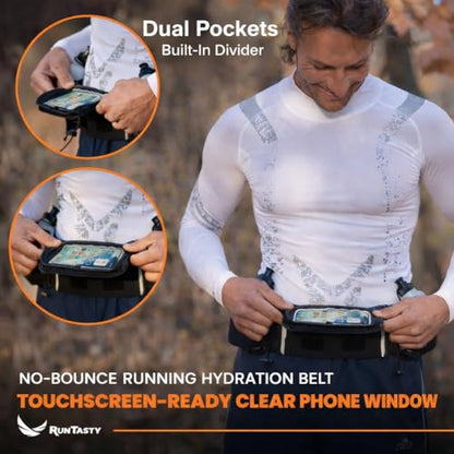 No.1 Hydration Belt by Runtasty - Premium Running Fuel Belt w/2 BPA-Free 10 oz Water Bottles, Tilt-Up Pocket w/Touchscreen-Ready Cover - Fits All iPhones, Runners Ebook & No-Bounce Design - color: Stylish Black