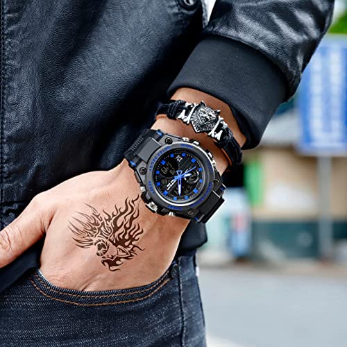 KXAITO Men's Watches Sports Outdoor Waterproof Military Watch Date Multi Function Tactics LED Alarm Stopwatch - color: 26_Blue