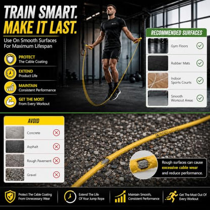 WOD Nation Adjustable Speed Jump Rope For Men, Women & Children - Blazing Fast Fitness Skipping Rope Perfect for Boxing, MMA, Endurance - color: Yellow