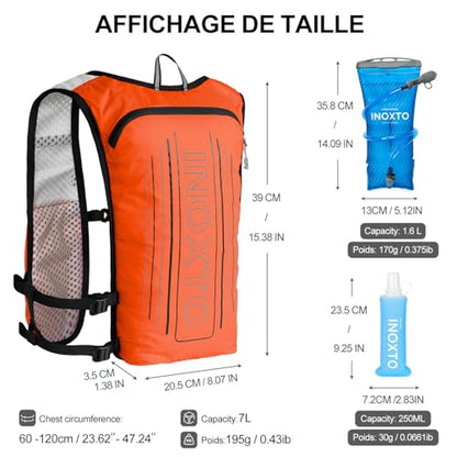INOXTO Running Hydration Vest Backpack,Lightweight Insulated Pack with 1.5L Water Bladder Bag Daypack for Hiking Trail Running Cycling Race Marathon for Women Men - color: Orange stripes