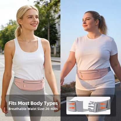 Slim Running Belt for Women Men,Phone Holder Waist Pack,Runners Fanny Pack - color: LIGHT PINK