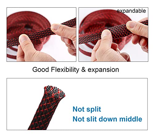 25ft - 1/2 inch PET Expandable Braided Sleeving – BlackRed – Alex Tech Braided Cable Sleeve - color: Blackred, size: 1/2"-25ft