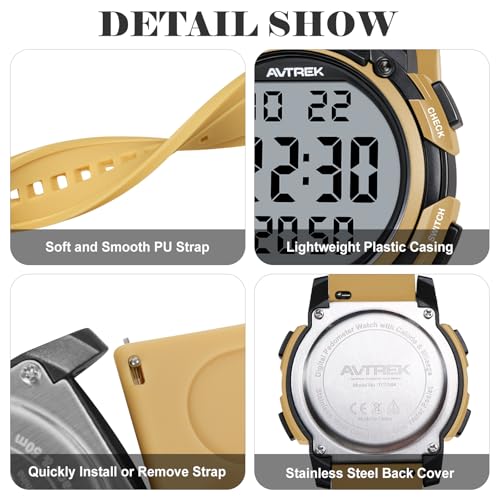 AVTREK Pedometer Watch for Walking Steps and Miles No Bluetooth/APP Needed - color: Coffee