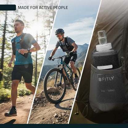 FITLY FLASKS Combo - 3 Handheld Soft Flask, Collapsible Water Bottles for Running, Marathon, Hiking, Cycling (5 oz, 8.5 oz, 13.5 oz / 150-250-400 ml) - color: Black, style: Sporty
