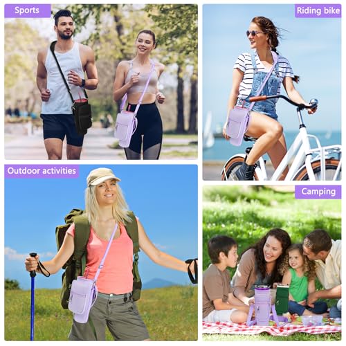LEFOR·Z Water Bottle Carrier Bag with Phone Pocket Compatible with Stanley/Meoky 40 oz Tumbler with Handle,Water Bottle Holder Pouch with Adjustable Strap Compatible with Stanley Cup Accessories - color: Purple-Style B