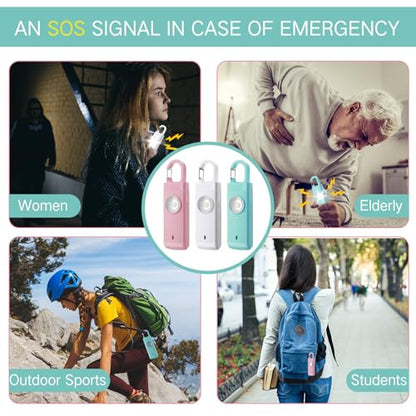 Tellegloww 6 Pcs 130 dB Personal Safety Alarm for Women, Personal Alarm Keychains Loud Siren with LED Strobe Light & Low Battery Notice Rechargeable Self Defense Keychain for Mom(Macarons,Snap) - color: White,Pink,Blue, style: Snap