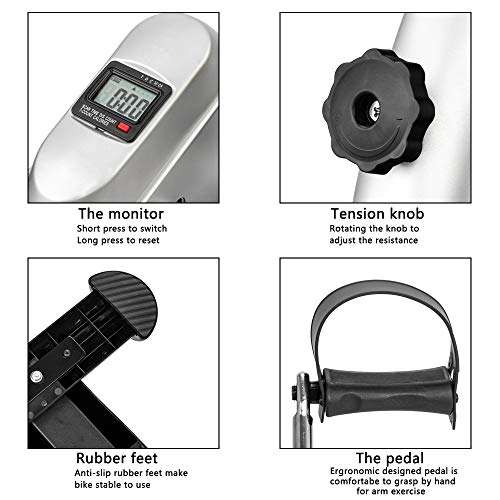 Portable Under Desk Exercise Pedal Bike for Legs and Arms, Durable Leg and Arm Recovery Medical Exerciser with LCD Display (Silver) - color: Silver