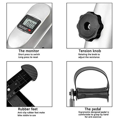 Portable Under Desk Exercise Pedal Bike for Legs and Arms, Durable Leg and Arm Recovery Medical Exerciser with LCD Display (Silver) - color: Silver