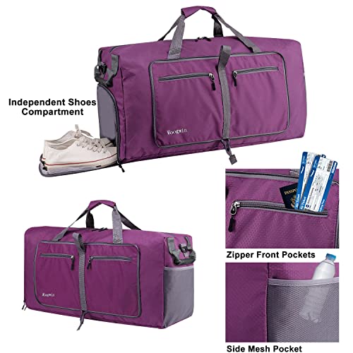 Woogwin Travel Duffel Bag Large Foldable Waterproof Overnight Bag for Beach Swim Bags Pool Sports Gym - color: 100L Purple