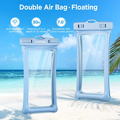 CACOE Floatable Waterproof Phone Pouch 2 Pack Up to 7.0",Black+Light Blue - color: Black+Light Blue