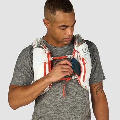 Ultimate Direction Adventure Vest | 17 Liter Capacity Hydration Pack for Running, Hiking & Fastpacking - Includes 2 Soft Flasks - color: White, size: Small