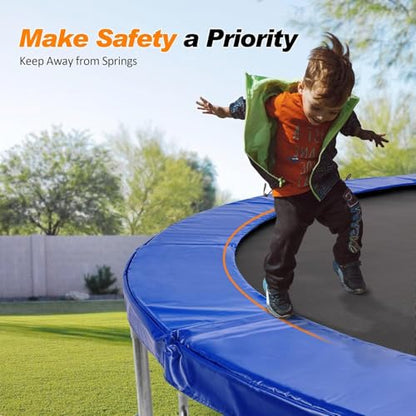 Exacme Trampoline Pad Replacement 16 15 14 13 12 10 8 Foot, Waterproof Safety Spring Cover Round Frame Pad, No Hole for Pole - color: Blue, size: Fit 10FT Frame Only, style: Without Opening Design