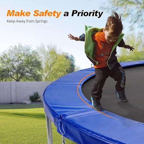 Exacme Trampoline Pad Replacement 16 15 14 13 12 10 8 Foot, Waterproof Safety Spring Cover Round Frame Pad, No Hole for Pole - color: Blue, size: Fit 15FT Frame Only, style: Without Opening Design
