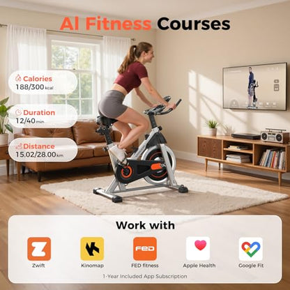 YOSUDA Exercise Bike, Magnetic Friction Stationary Bike with App Training - color: Orange