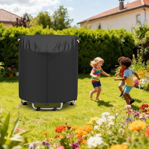 STARTWO Kids Trampoline Cover, Heavy-Duty 600D outdoor waterproof trampoline cover with body pole, Suitable for 55 inch round children's trampoline, UV-Resistant and Windproof, Black - size: 55IN