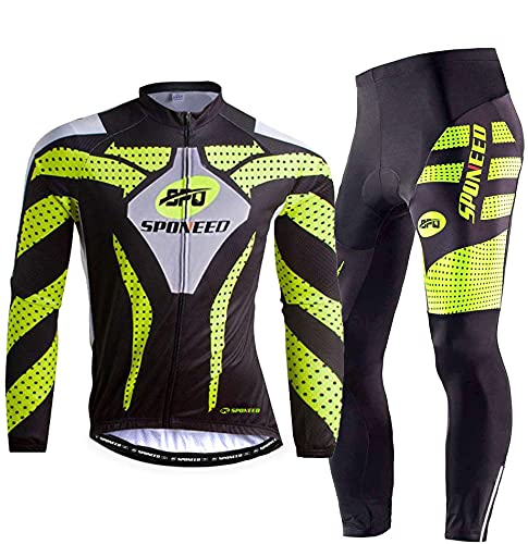 sponeed Men's Cycling Jersey Full Sleeve Riding Wear Long Sleeve T Shirts Pants - color: Green, size: Small