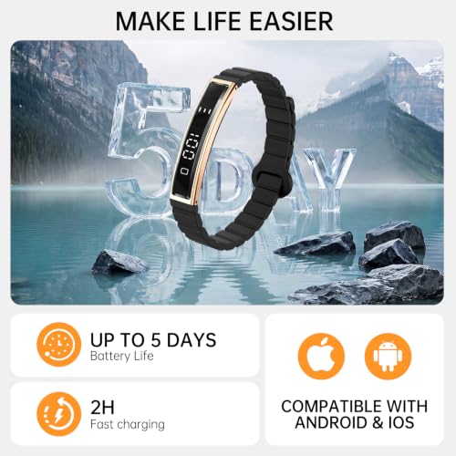 Smart Bracelet for Women Men Fitness Health Tracker with Heart Rate Sleep - color: Gold