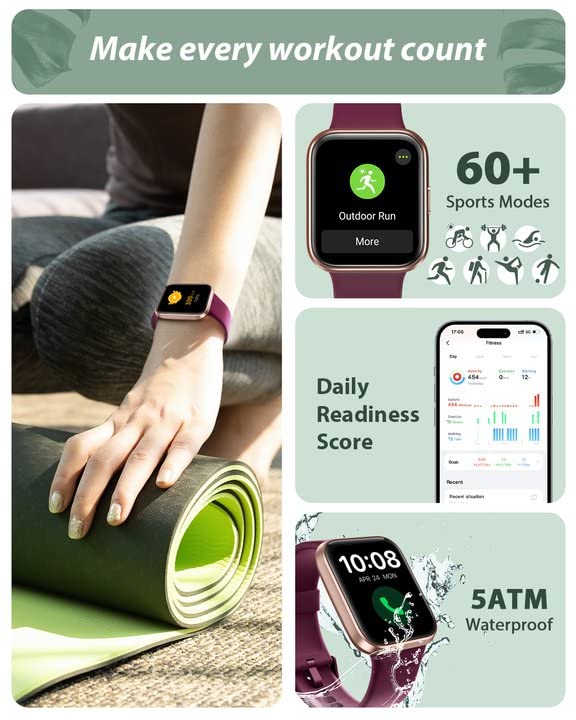 Tensky Smart Watch for Men Women(Call Receive/Dial), Alexa Built-in, 1.7" Touch Screen Fitness Tracker with Heart Rate Sleep Tracking, 60 Sports Modes, 5ATM Waterproof Smartwatch for Android iPhone - color: Purple