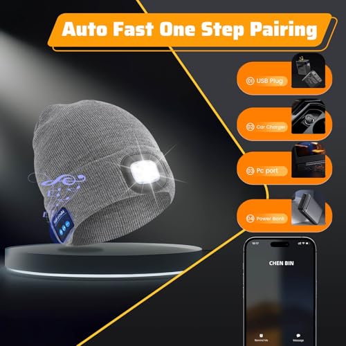 Keains Bluetooth Beanie with LED Light, Gifts for Men Women Dad Husband Him - color: Fragrant Taro Purple