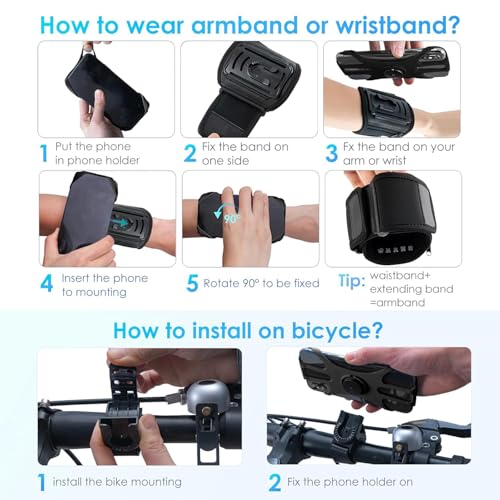 Cikyner 3 in 1 Running Armband, 360° Rotatable & Detachable Sports Armband - color: G5Black