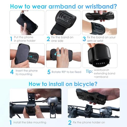 Cikyner 3 in 1 Running Armband, 360° Rotatable & Detachable Sports Armband - color: G5Black