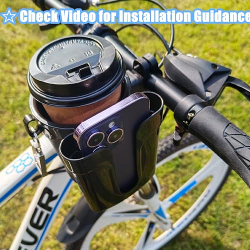 Bike Cup Holder with Phone Keys Holder, Handlebar Water Bottle Cage for E-Bike, Scooter, Stroller, Wheelchair