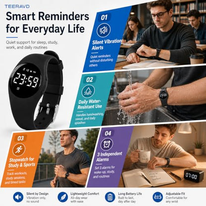 Alarm Clock for Heavy Sleepers Vibrating Wristband Silent Wake Up Watch with Fitness Tracker Step Counter Sleep Tracking Stopwatch Water Resistant Rechargeable Bracelet Adults Teens Kids - color: Blue