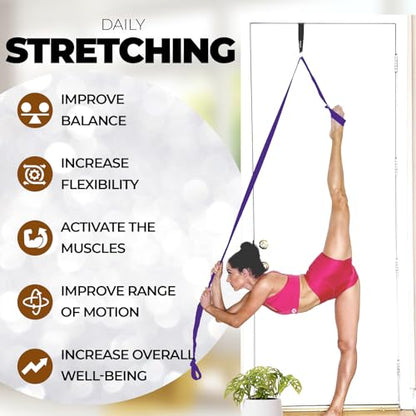 Pilates Stretching Strap with Door Anchor for Flexibility Training - color: Purple