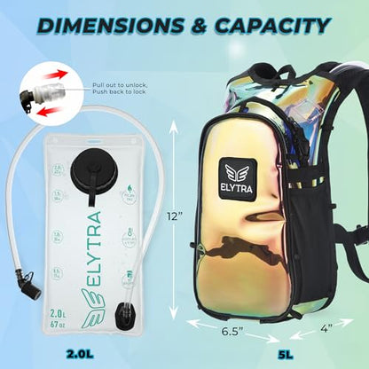 ELYTRA Air Hydration Pack with 2L Bladder, Magnetic Tube Clip | Customizable Rave & Festival Backpack | Lightweight Hydration Backpack for Hiking, Running, Biking & Outdoor Adventures - color: Galaxy