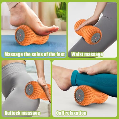 Portable Electric Muscle Massage Roller, 6 Vibration Levels for Deep Tissue Relief, Handheld Massager for Plantar Fasciitis, Neck, Back, Leg Pain, Rechargeable with Bluetooth Speaker(Gray) - color: Gray
