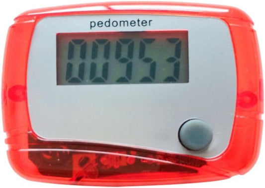 Digital LCD Pedometer, Step Counter with Distance, Calorie Counter, Exercise Time Monitor, Red