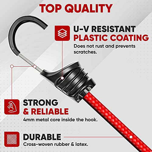 FORTEM Bungee Cords with Hooks, 32pk 10" 18" 24" 32" 40 Bungees & Tarp Ties - size: Pack of 32 Standard (10", 18", 24", 32", 40")