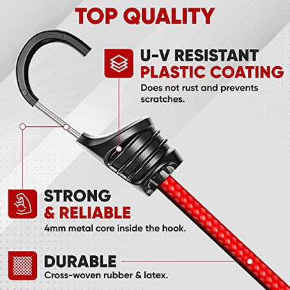 FORTEM Bungee Cords with Hooks, 32pk 10" 18" 24" 32" 40 Bungees & Tarp Ties - size: Pack of 32 Standard (10", 18", 24", 32", 40")