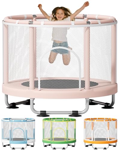 ZCMHAXJ 55" Trampoline for Kids, 440lbs Capacity Indoor & Outdoor Toddler Trampoline, Gifts for Boys & Girls - color: Pink