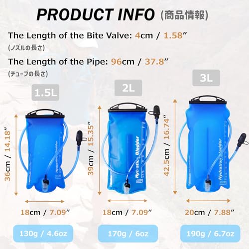 Azarxis Hydration Bladder TPU 1.5L 2L 3L Water Reservoir BPA-Free for Hiking Backpack Hydration Pack, Leak Proof Large Opening Water Storage Bladder Bag for Camping Cycling Running - color: #02 TPU Material - 2L