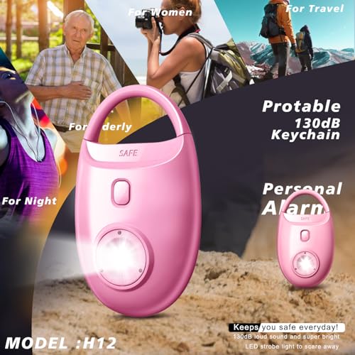 Safe Sound Personal Alarm, 130dB Loud Siren, Emergency Self-Defense Security Keychain with Strobe LED Light, Personal Sound Safety Siren for Women, Men, Children, Elderly - color: Pink