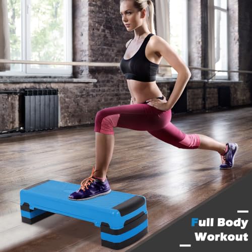 GYMAX Exercise Step Platform, 35.5” x 12.5" Extra Large Aerobic Stepper - color: Blue